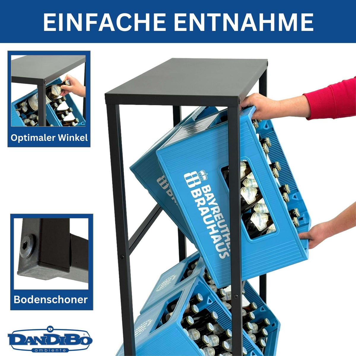 GETRÄNKEKISTENREGAL für 4 Kisten mit Ablage Metall Stehend - Schwarz, Metall (69/112/32cm) - DanDiBo