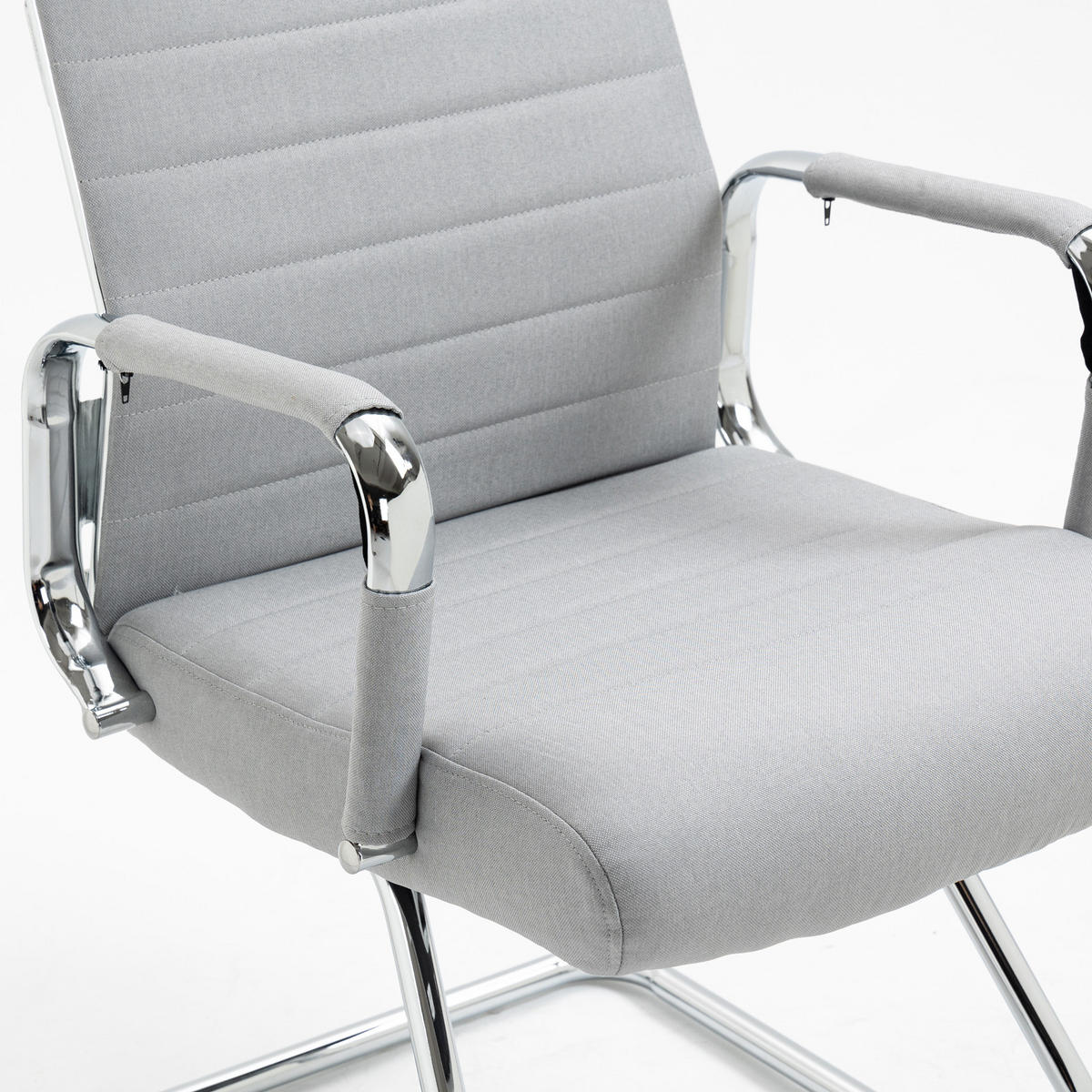 BESUCHERSTUHL OFFICE COMFORT 2er Set LB Stoff Hellgrau - Silberfarben/Hellgrau, Textil/Metall (56/94/64cm) - SVITA