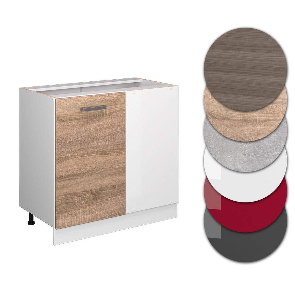 ECKUNTERSCHRANK R-Line Sonoma 86 cm ohne AP - Weiß/Sonoma Eiche, Holzwerkstoff (86/81.6/46cm) - Vicco
