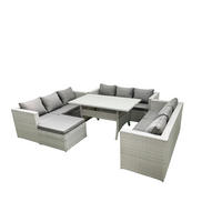 GARTENSET mit Esstisch,Sofa,Großer Fußhocker Polyrattan Hellgrau 10-Sitzer - Hellgrau/Grau, Glas/Kunststoff - Fimous