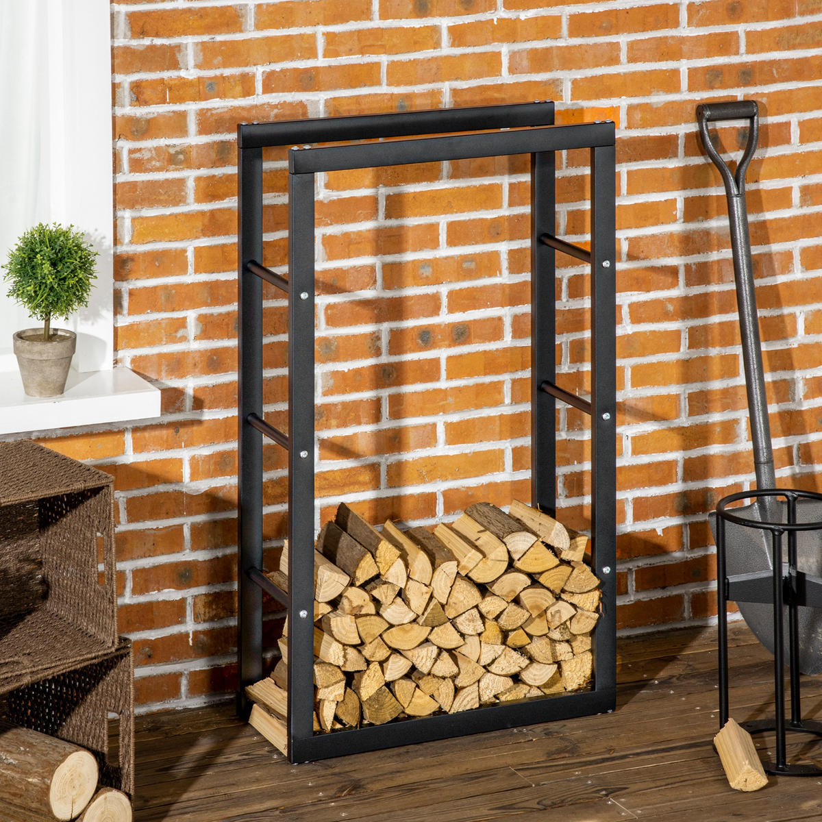 KAMINHOLZREGAL DE-18349 100 kg belastbar, zeitgenössisches Design Schwarz - Schwarz, Metall (25/100/60cm) - ComfortXL
