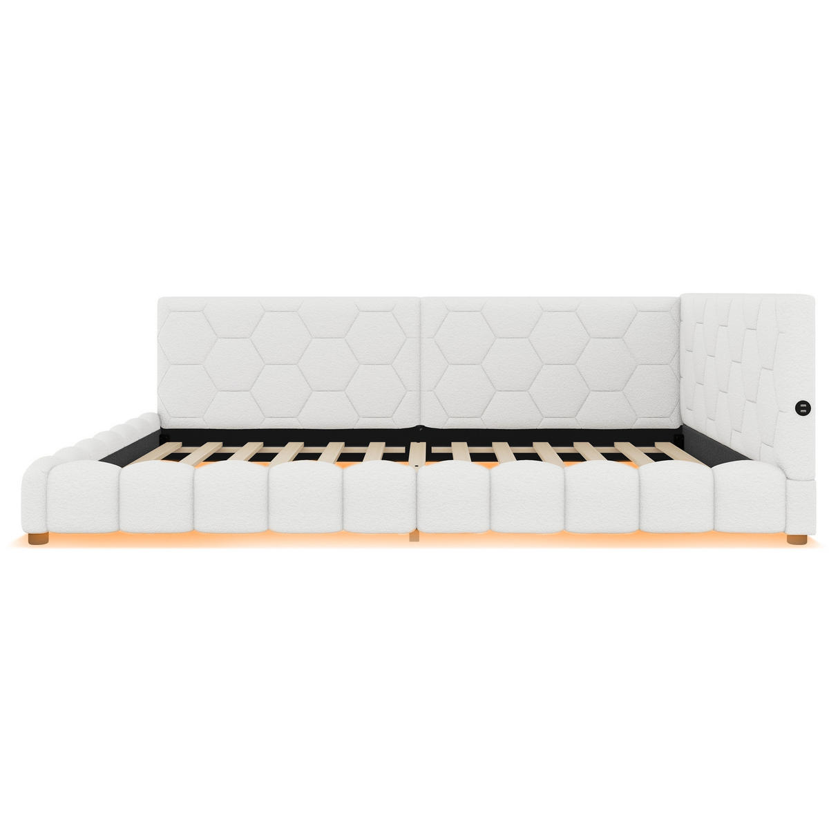 KREVET 140/200 cm s LED ambijentalnim osvjetljenjem, USB priključkom i USB-C priključkom, Bijela - bijela, tekstil (140/200cm) - Redom