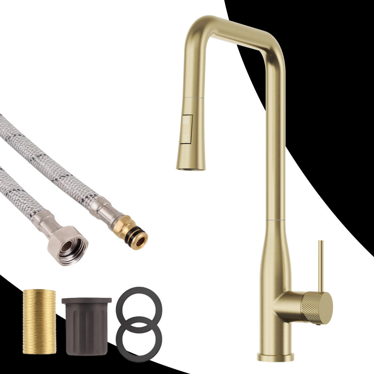 KÜCHENARMATUR Vector Gebürstetes Gold mit Ausziehbrause 2 Funktionen 1-tlg. - Chromfarben, Metall (27/46/27cm) - Granitan