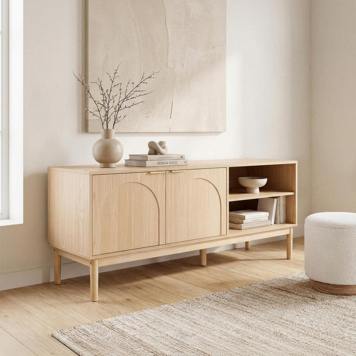 TV-LOWBOARD NOLAN Eichenholzfarbe stil Skandinavischer - Beige/Goldfarben, Holz/Metall (40/60/140cm) - Sicaan