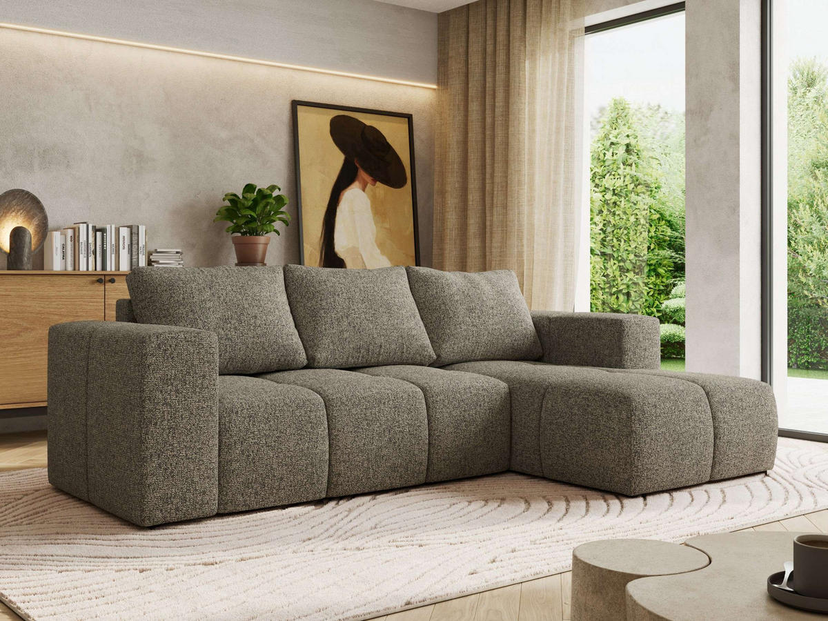 ROHOVÁ SEDAČKA MONIVA L Sivá Štruktúrovaná látka - pravá strana - čierna/sivá, textil/plast (266/164cm) - MKS