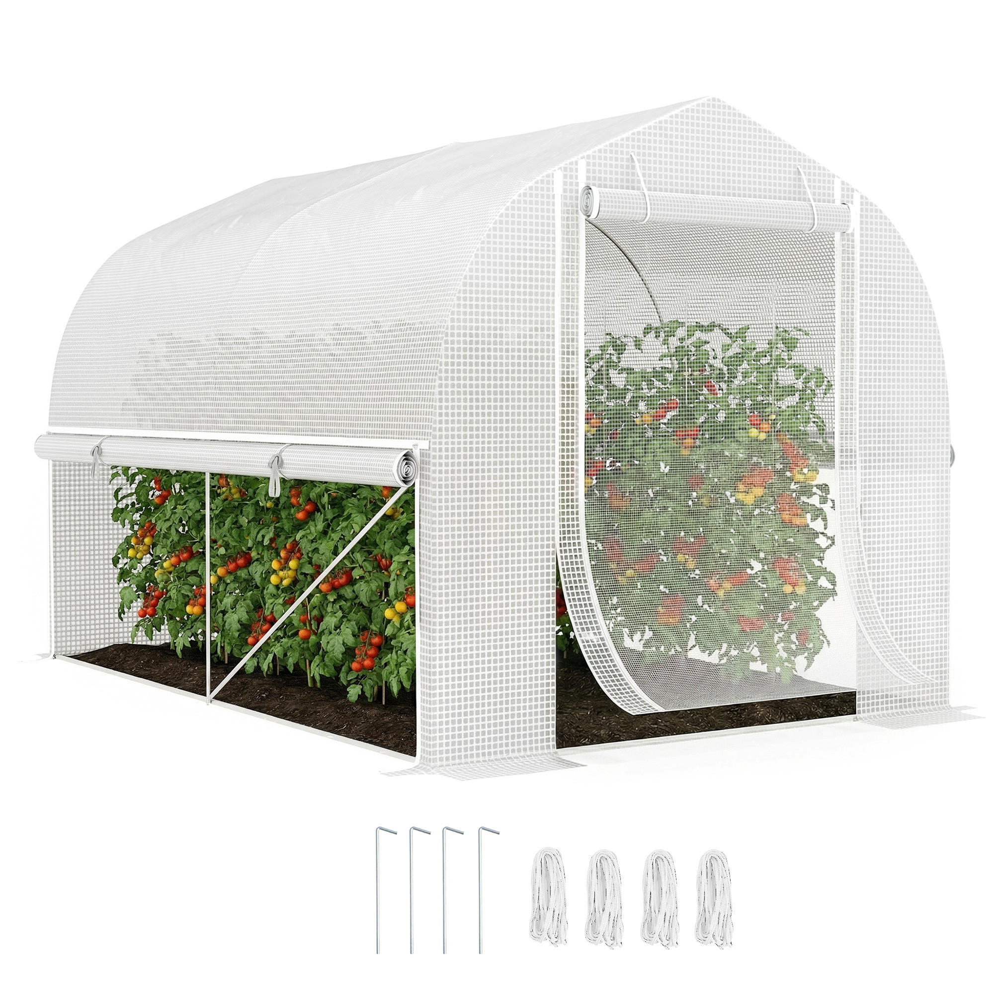 POLYTUNNEL-GEWÄCHSHAUS DE-05708 Aufrollbare Seitenwände, UV-beständig Weiß - Weiß, Kunststoff/Metall (200/200/300cm) - ComfortXL