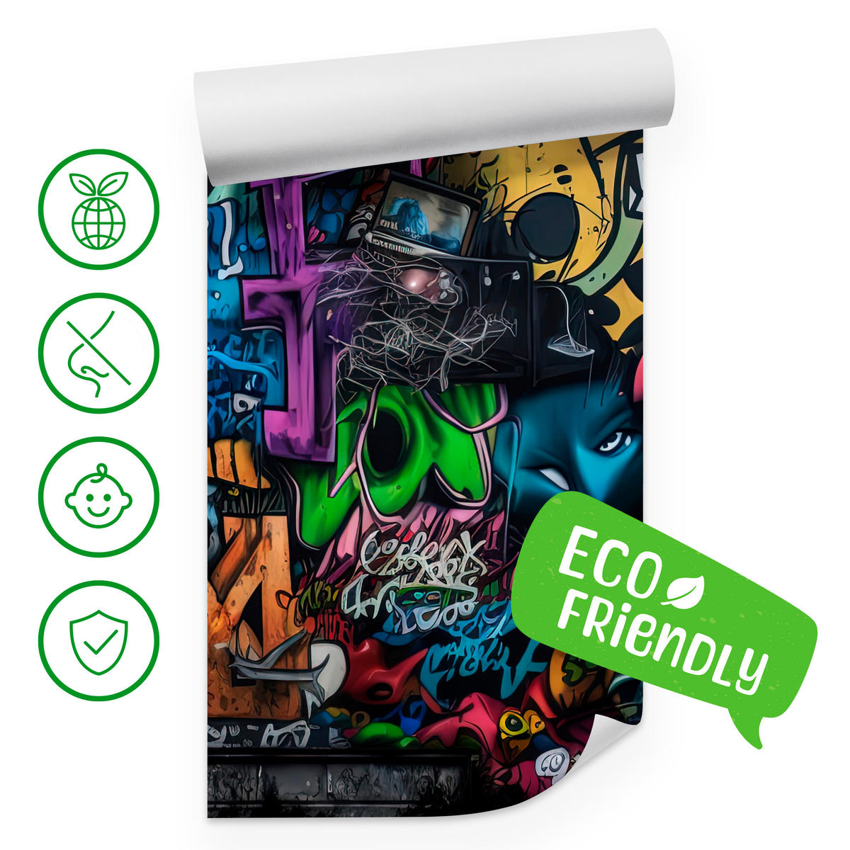 FOTOTAPETE für Jugendzimmer Bunte Graffiti Figura Schrift Abstrakt 200x140 - Blau/Pink, Papier (200/140cm) - Muralo