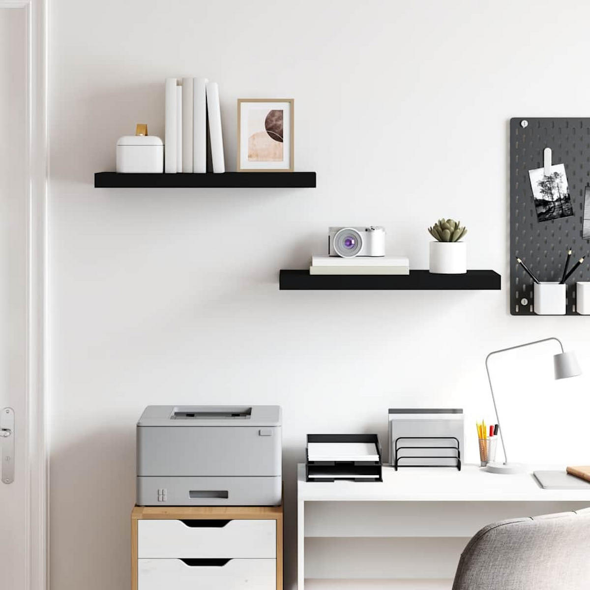 WANDBOARDSET 2-teilig 60/23,5/3,8 cm aus Mdf Schwarz - Schwarz, Holzwerkstoff/Metall (60/3.8/23.5cm) - vidaXL