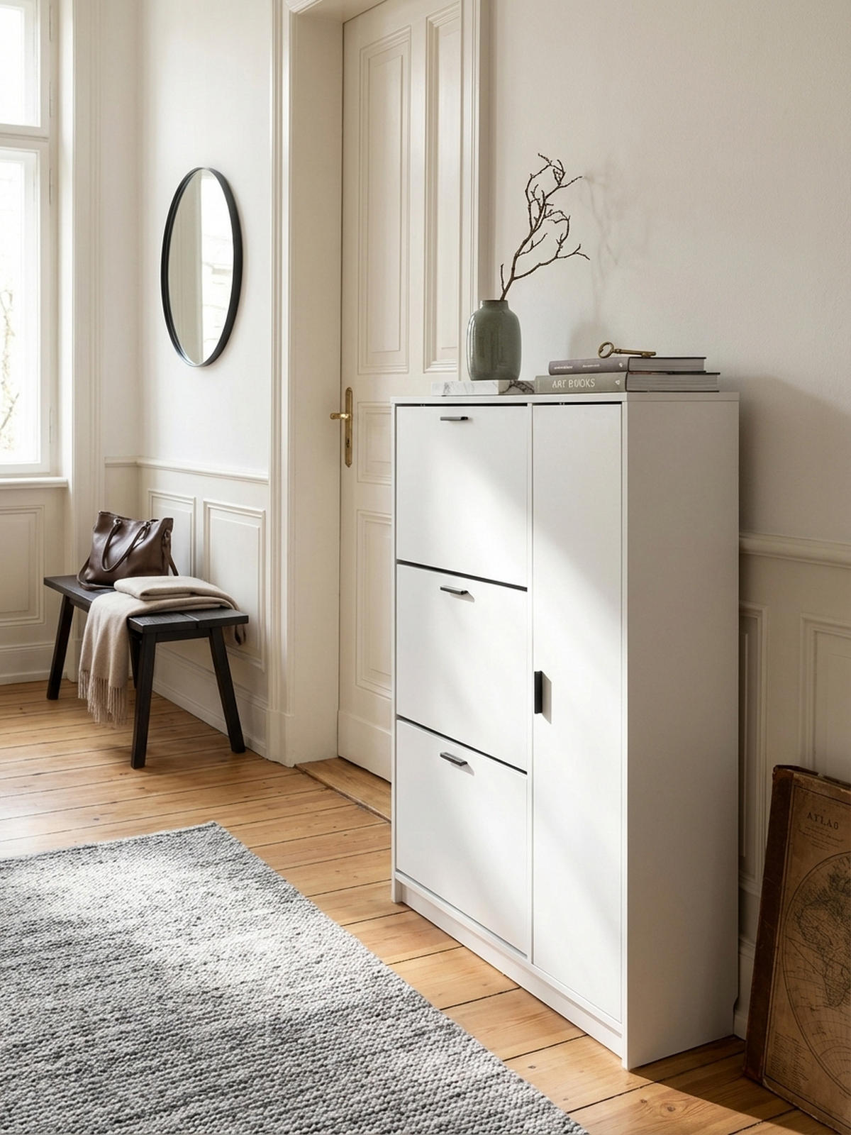 SCHUHSCHRANK – Weiß, 90x120x24 cm, Schuhkipper geschlossen, mit Ablage - Weiß, Holzwerkstoff (90/120/24cm) - KADIMA DESIGN