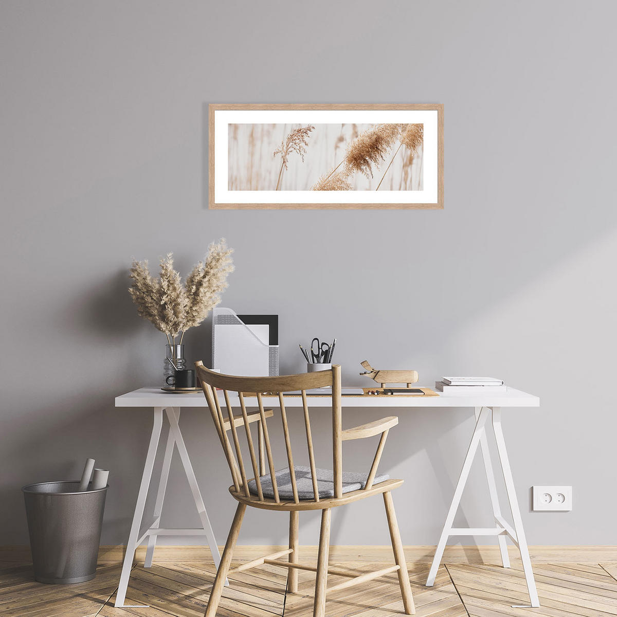 POSTER mit Rahmen 70x30 cm Pampasgras Beige - Beige, Holz (71/30cm) - artissimo