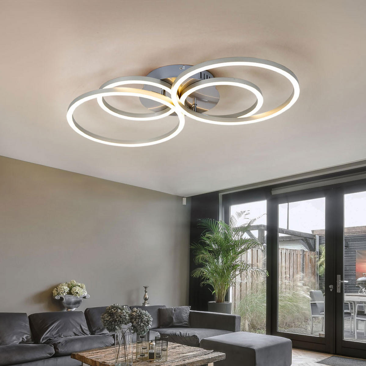 LED DECKENLEUCHTE Metall Silber Ring Design - Silberfarben, Kunststoff/Metall (65.5/40.6/7.5cm) - Globo Lighting