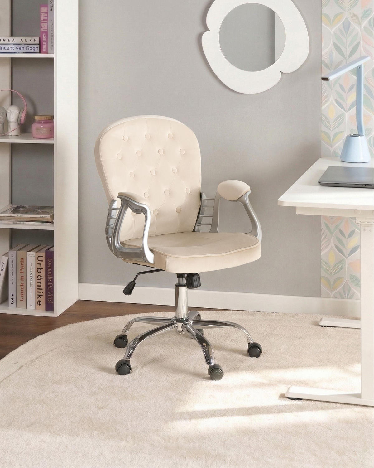SCHREIBTISCHSTUHL Samtstoff Taupe Princess - Taupe, Textil (58/93/58cm) - Beliani