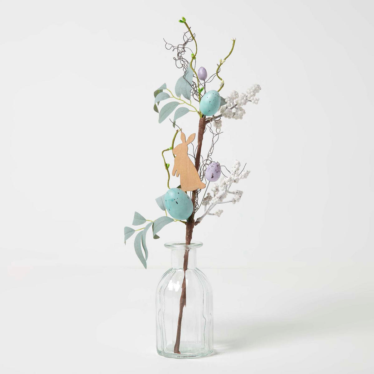 OSTERDEKO Zweig mit Eiern & Hase, 46 cm - Blau, Kunststoff (19/46/46cm) - Homescapes