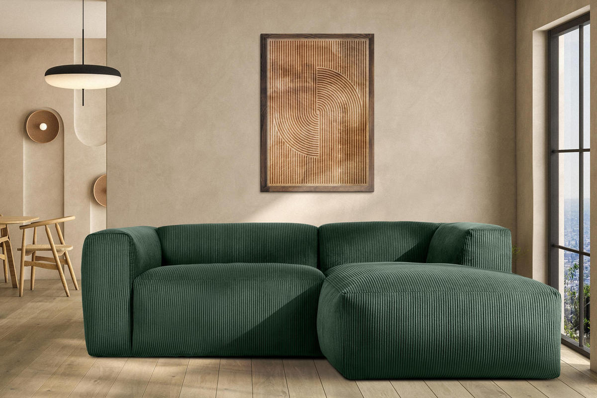 ECKMODULSOFA-RECHTS BUFFO 3/4 Sitzer mit extrem weicher Sitzfläche, Kordstoff, dunkelgrün - Dunkelgrün, Textil (237/180cm) - KONSIMO®