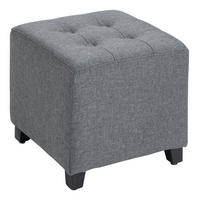 FUSSHOCKER, Quadratischer Sitzhocker, Ottomane mit Leinenoptik, Holzbeine Grau - Grau, Kunststoff (35/35/35cm) - HOMCOM