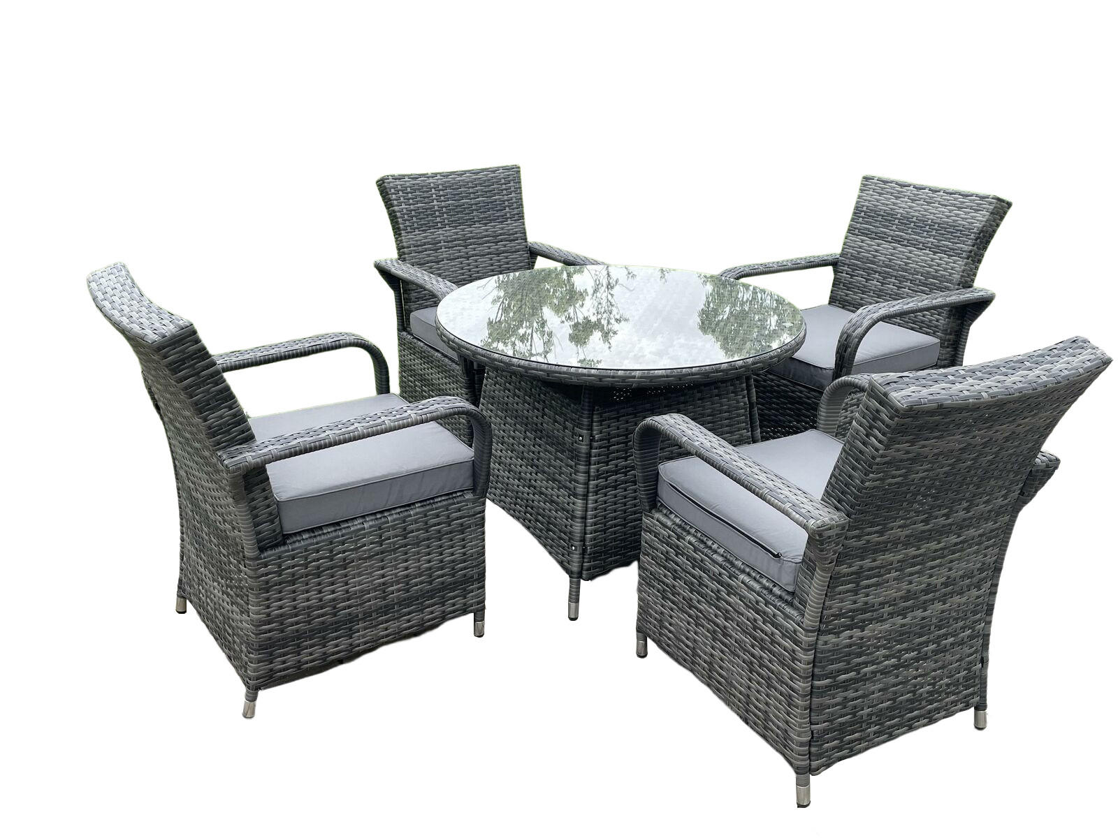 GARTENMÖBEL SET Polyrattan 4-Sitzer - Dunkelgrau/Grau, Glas/Kunststoff - Fimous