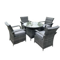 GARTENMÖBEL SET Polyrattan 4-Sitzer - Dunkelgrau/Grau, Glas/Kunststoff - Fimous