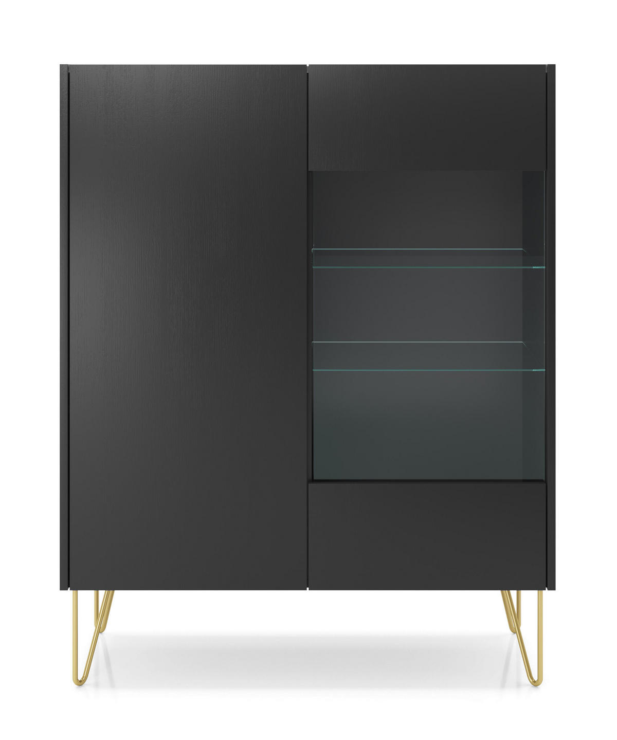 VITRINENSCHRANK SCHWARZ - Schwarz, Holzwerkstoff (97/122/37cm) - FURNLUX