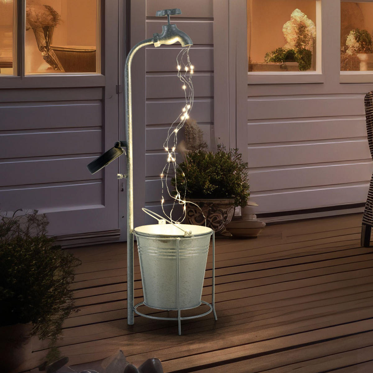 LED AUSSENLEUCHTE Solar Wasserhahn Silber - Silberfarben, Metall (17/16/62cm)