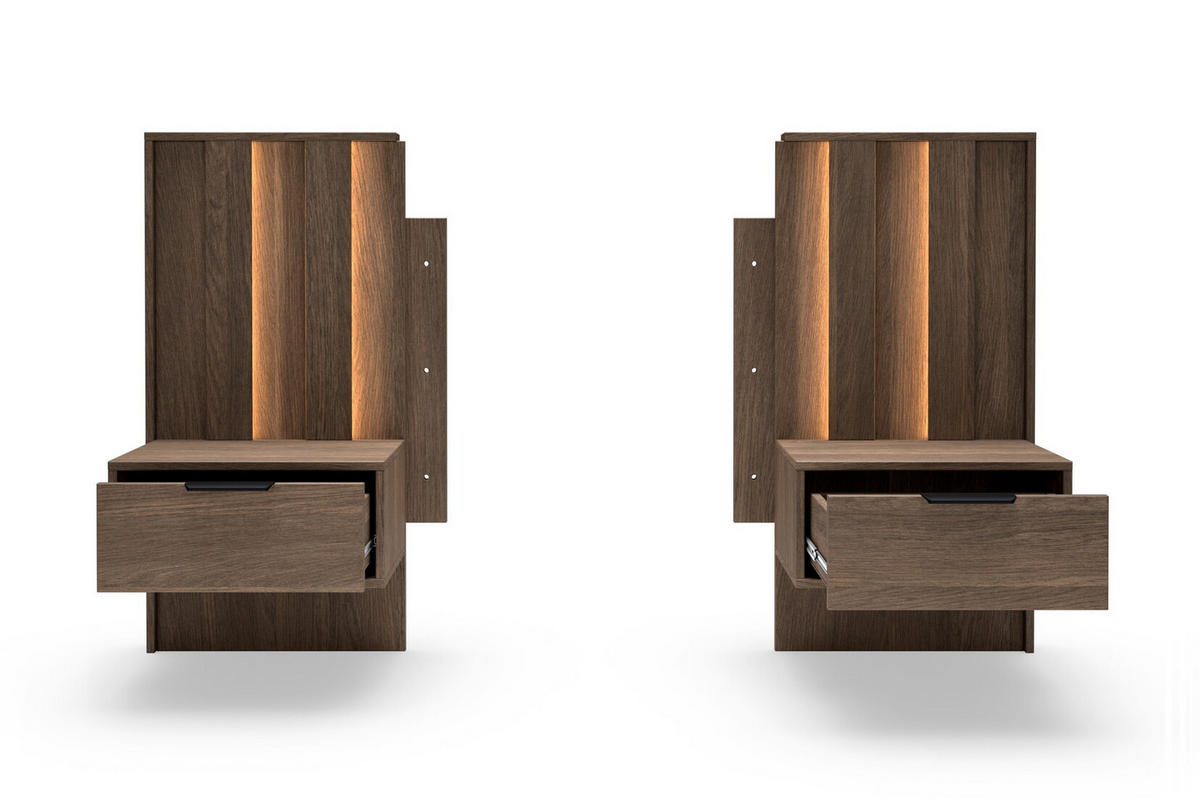 NACHTTISCHE 50 cm Resta, LED, Schubladen, Eiche Dunin - Eichefarben, Holz (50/102/40cm) - Emporius