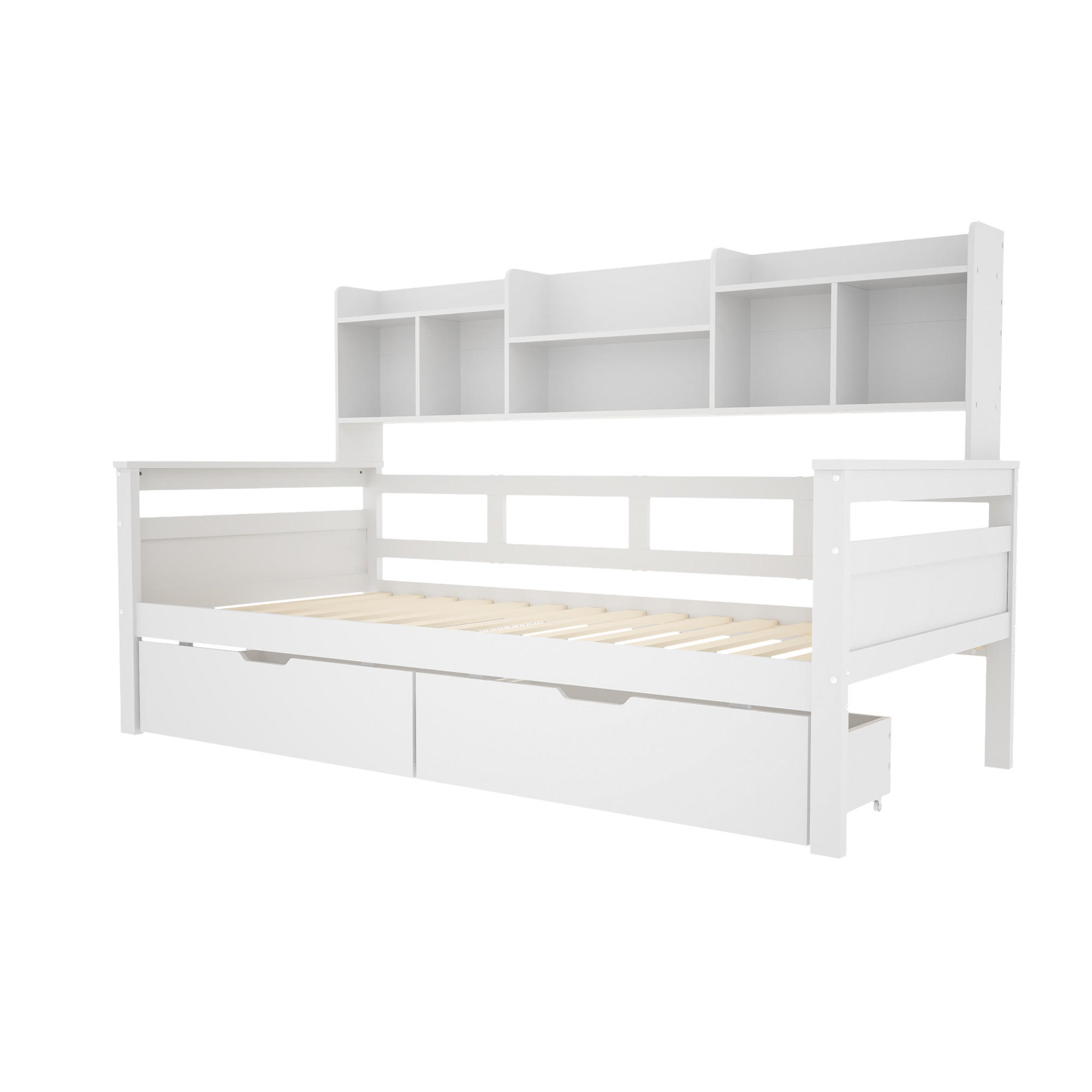 KINDERBETT 90/200 cm DE-01266, in Weiß, mit 2 Schubladen und Regalen - Weiß, Holz (90/200cm) - ComfortXL