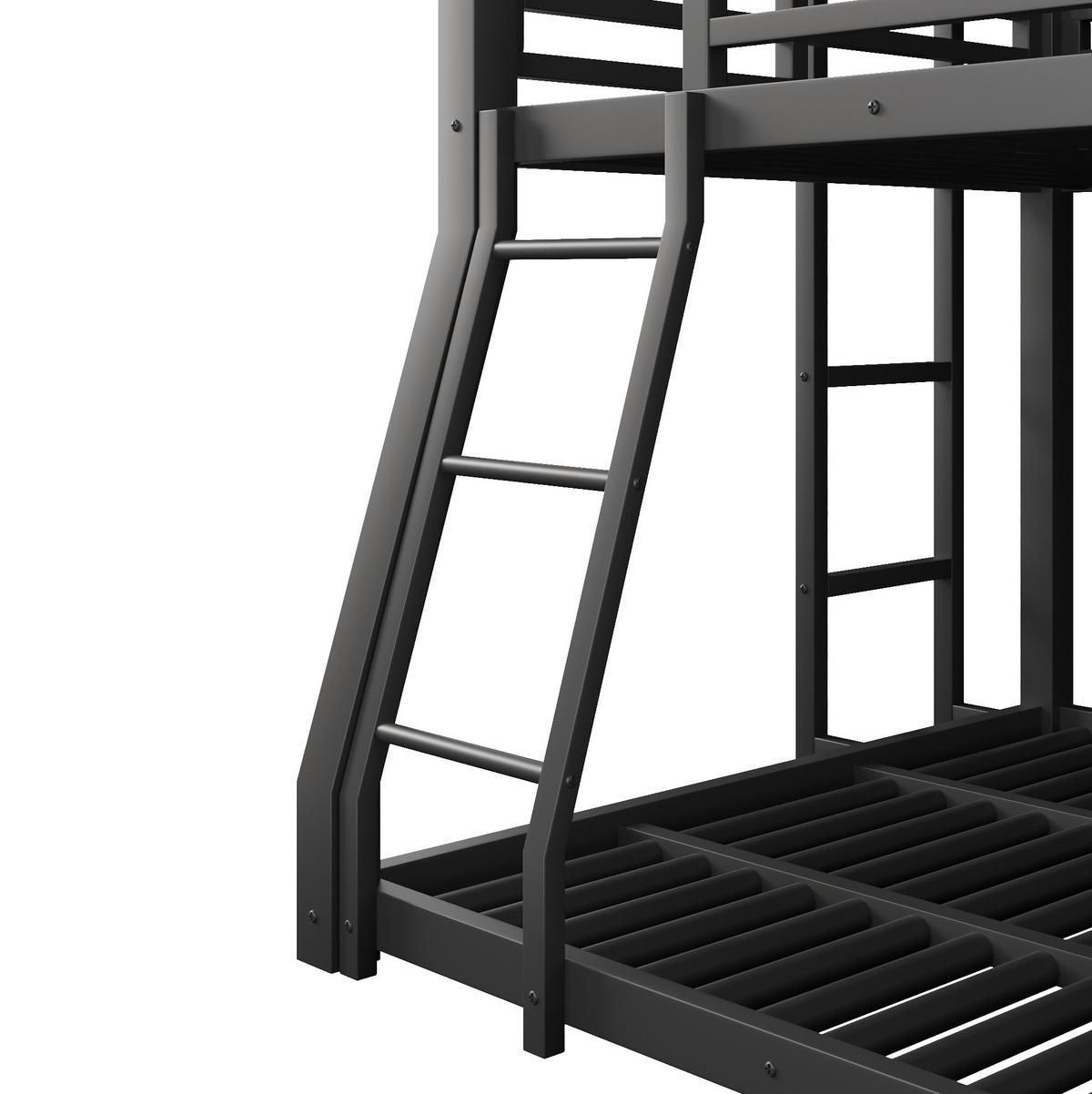 DREIFACH-ETAGENBETT aus Metall 90x200, 120x200 und 140x200 cm Schwarz mit 2 Leitern - Schwarz, Metall (90/200cm) - Modfu