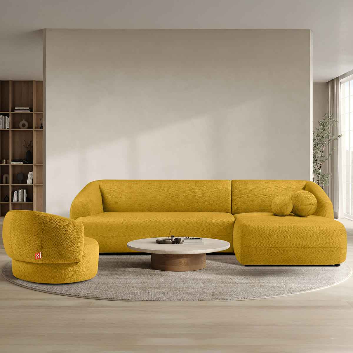 ECKSOFA RECHTS VIRA, Gelb, Chenille - Gelb/Schwarz, Holz/Holzwerkstoff (300/160cm) - KONSIMO®