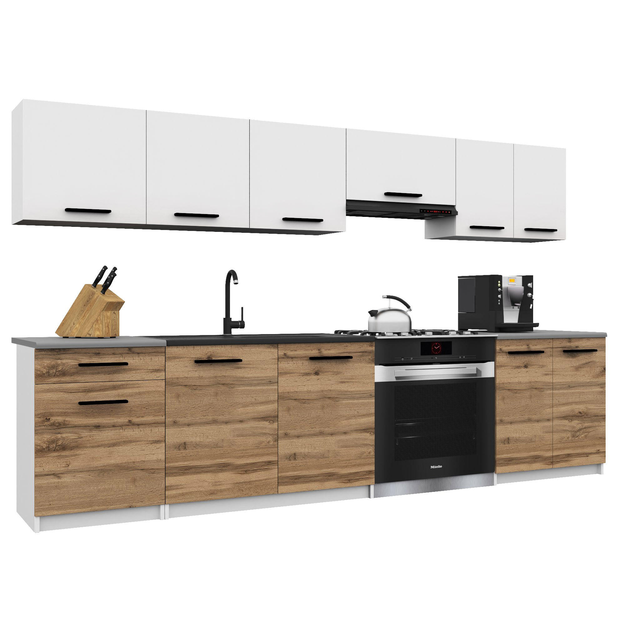 KÜCHENZEILE Italia 2 240 cm, mit Arbeitsplatten, Weiß-Goldbraun Matt - Weiß/Braun, Holz (240/143/60cm) - B BELINI GROUP