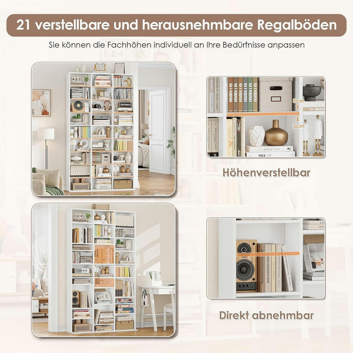 BÜCHERREGAL weiß 102,5 x 23,5 x 190 cm - Weiß, Holzwerkstoff (102.5/190/23.5cm)