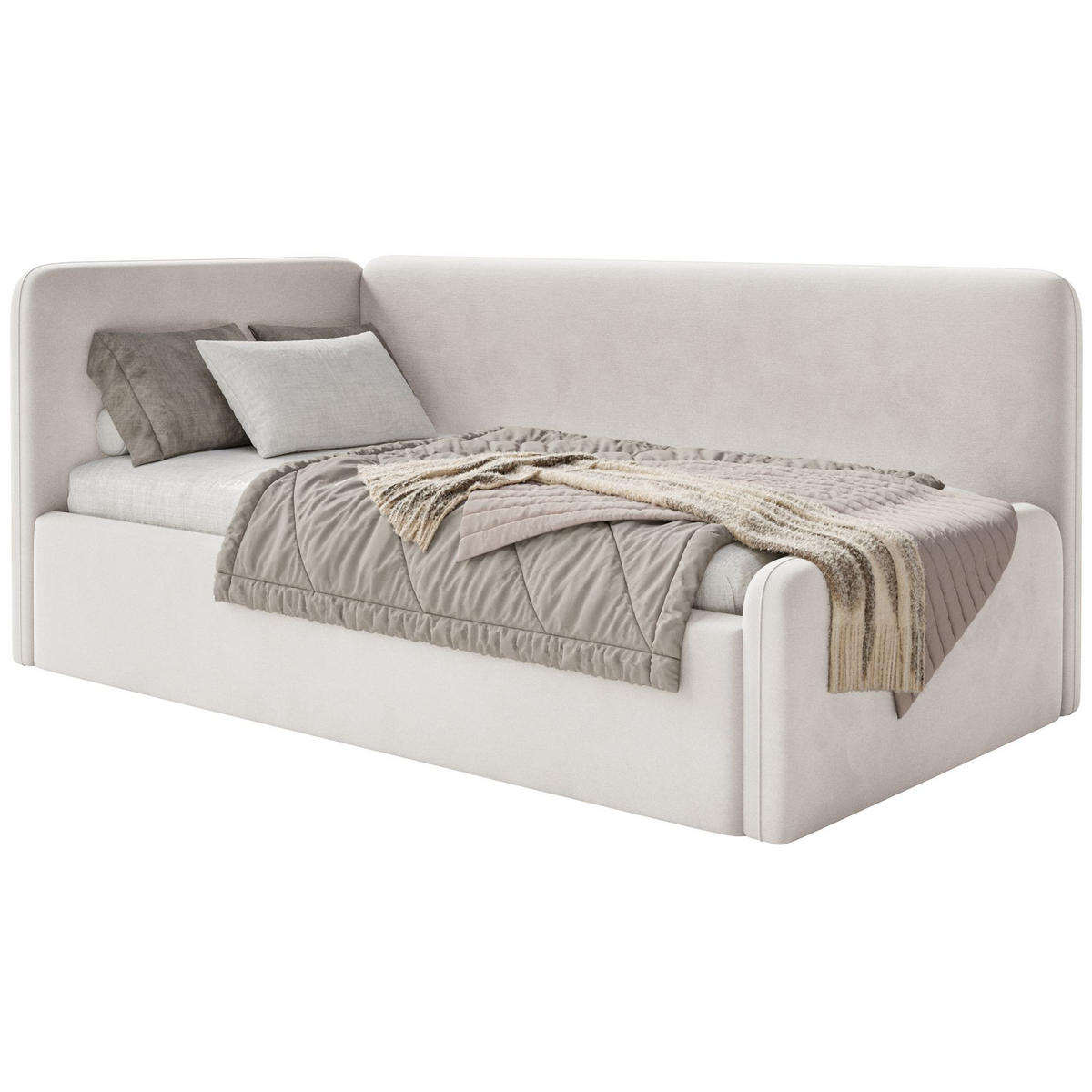 JUGENDBETT Fanko Samt Hellbeige 90x200 cm - Ecru/Schwarz, Kunststoff/Textil (90/200cm) - Selsey