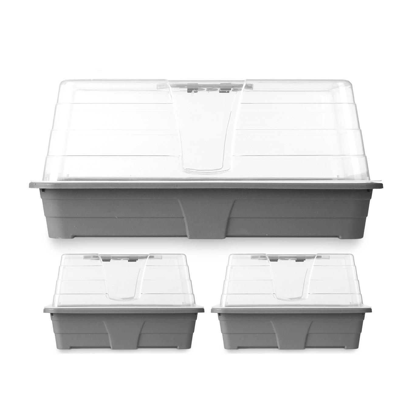 MINIGEWÄCHSHAUS Kunststoff 3er-Set 2/1,4 l + 1/3,1 l - Grau, Kunststoff (38.4/18/24cm) - Ibergarden
