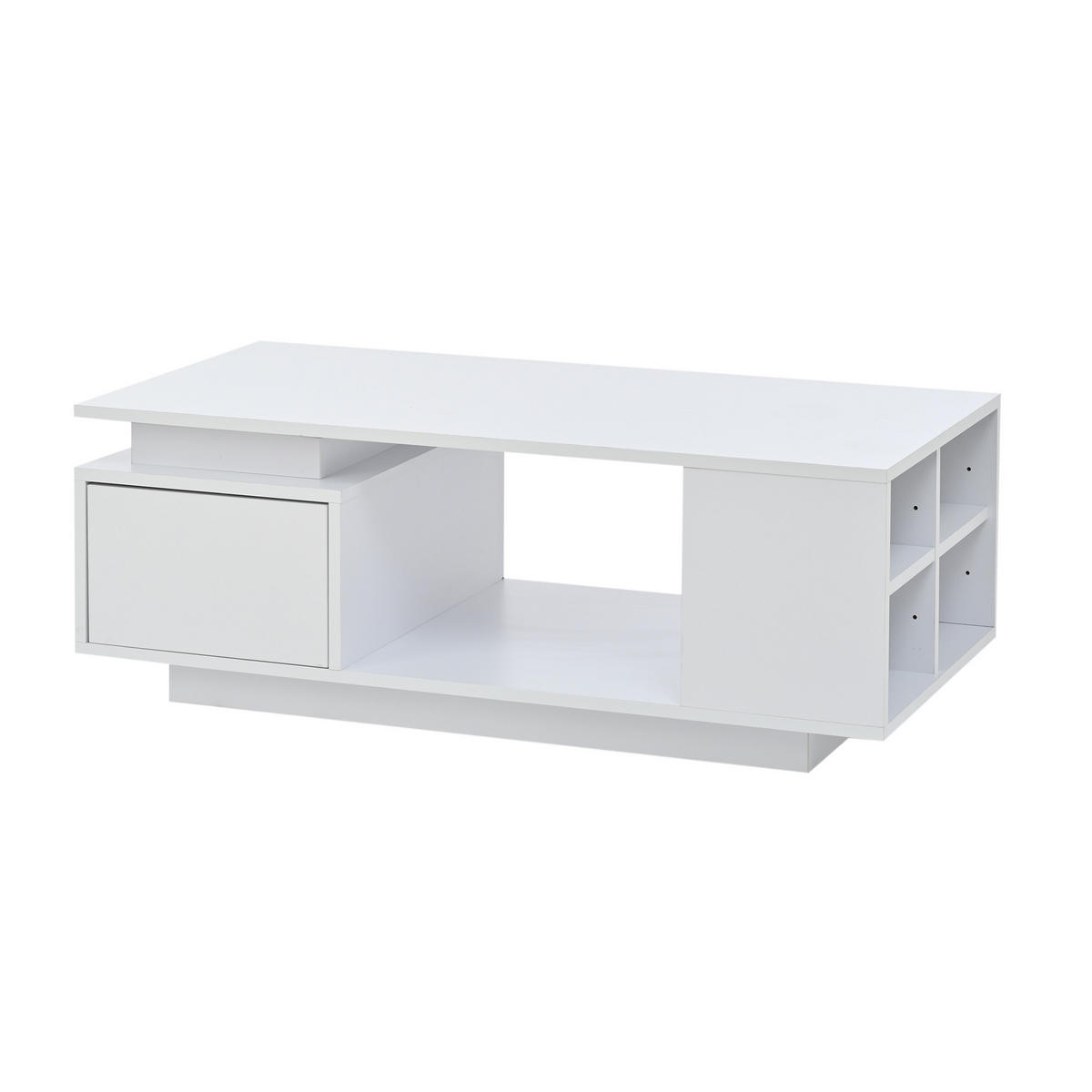 COUCHTISCH mit Schublade 100 x 50 x 36 cm Hochglanz Weiß mit LED - Weiß, Holzwerkstoff (100/50/36cm) - Meubliv