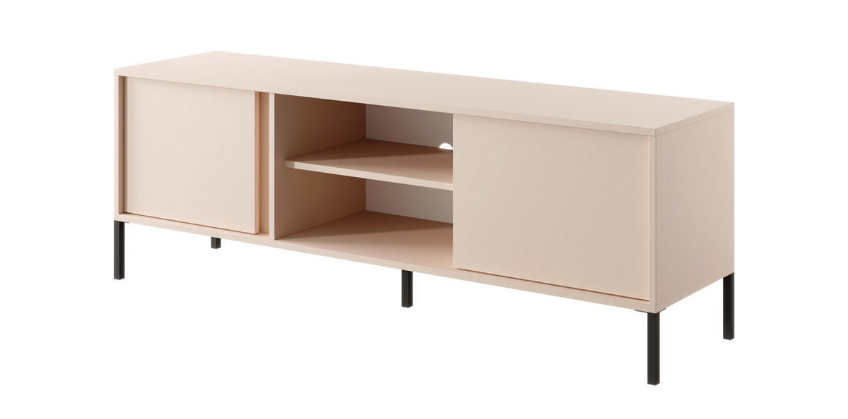 LOWBOARD Piemontesia 2T Beige 153,1/53,4/39,5 cm – mit Push-to-Open-Funktion - Beige/Schwarz, Holzwerkstoff/Metall (153.1/53.4/39.5cm) - AX Living
