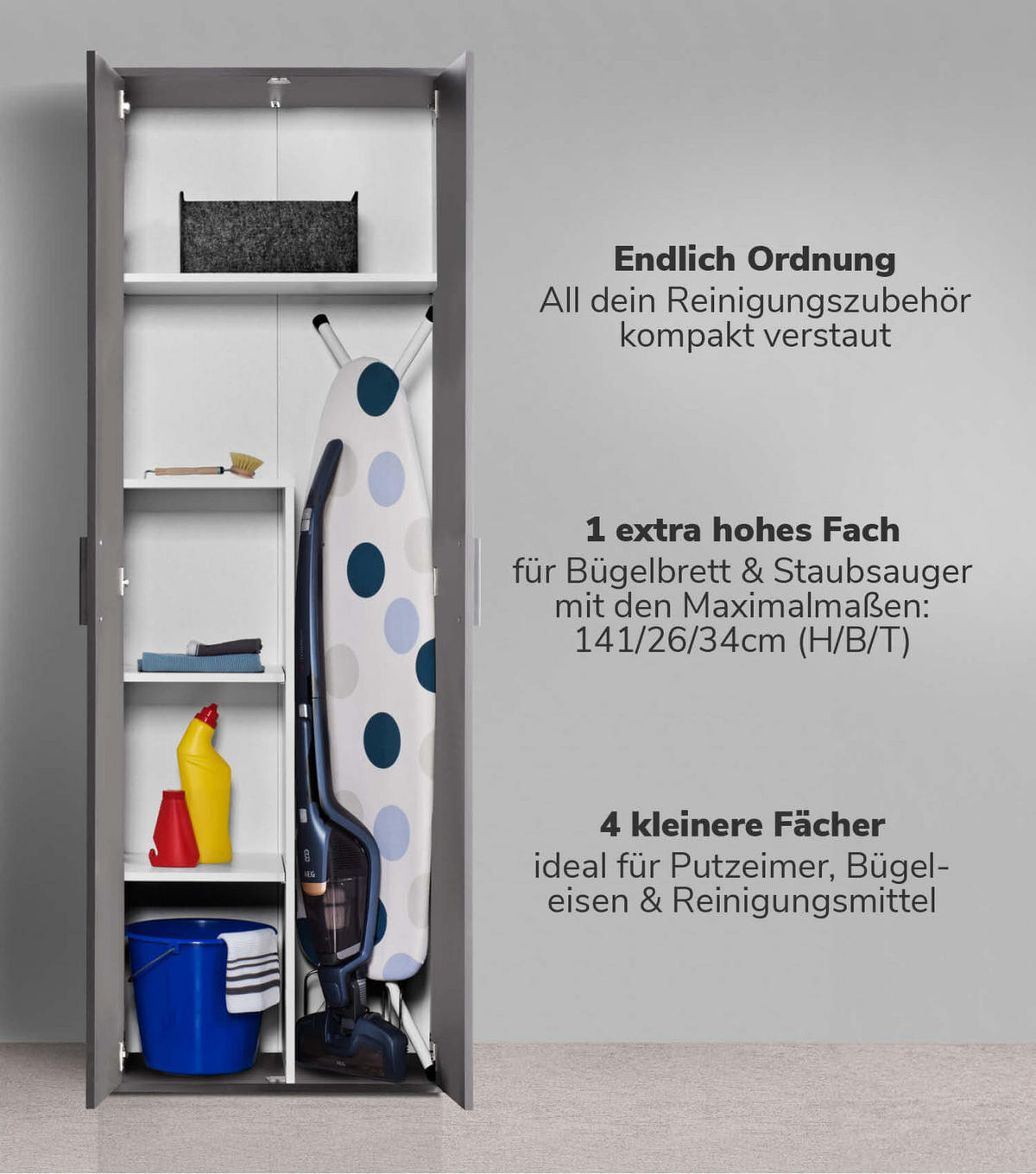 MEHRZWECKSCHRANK SET Der Allzweckwaffe - Anthrazit/Schwarz, Holzwerkstoff (60/180/34cm) - Mokebo