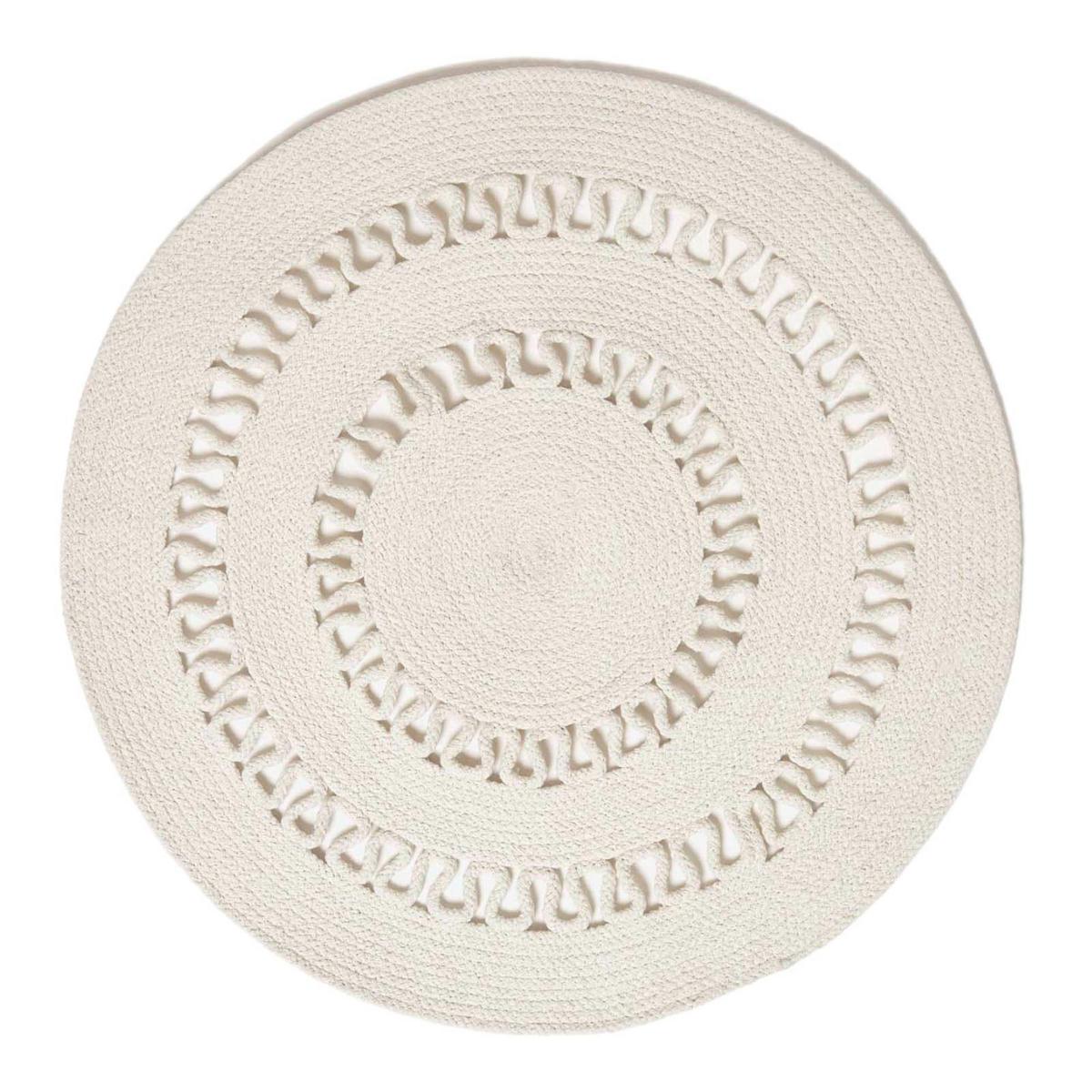 TEPPICH geflochten rund mit Häkel-Muster 70 cm - Creme, Textil (70/70cm) - Homescapes