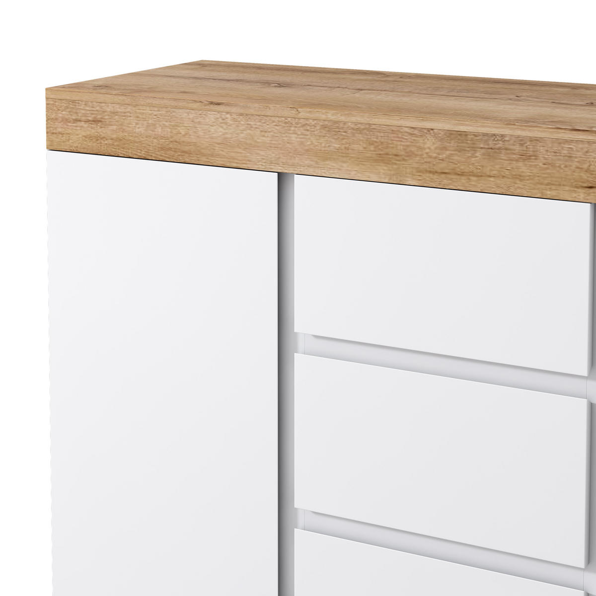 KOMODA bílá dub 120 cm 3 zásuvky 2 dvířka - bílá, kompozitní dřevo (120.5/82.5/40cm) - Urban Meuble