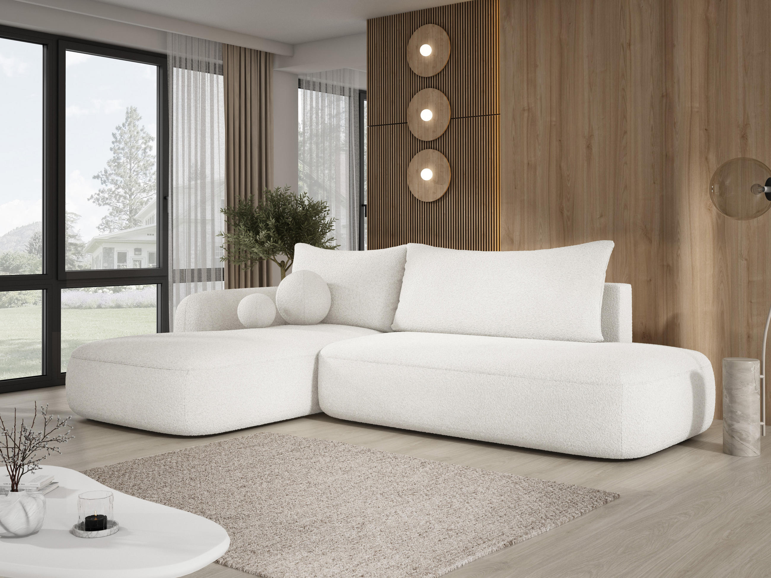ECKSOFA BABU Mit Bettfunktion – Moderne Polsterecke Für Wohnzimmer Funktionales Schlafsofa Im Stoff NOW OR NEVER, 300x105x60cm, Linke, WEISS - Weiß, Holz/Textil (190/300cm) - DomoHome