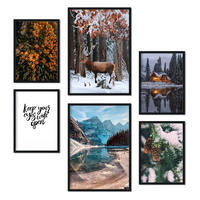 POSTER Set Mit 6 Gefrorener See A3 & A4 Schwarzer Rahmen - Schwarz, Papier (29/3cm) - Nacnic