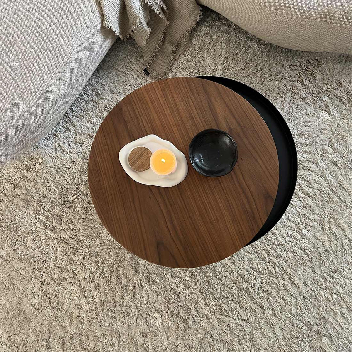 COUCHTISCH Batea M mit Stauraum - Walnussfarben/Schwarz, Holz (62/62/35cm) - Woodendot
