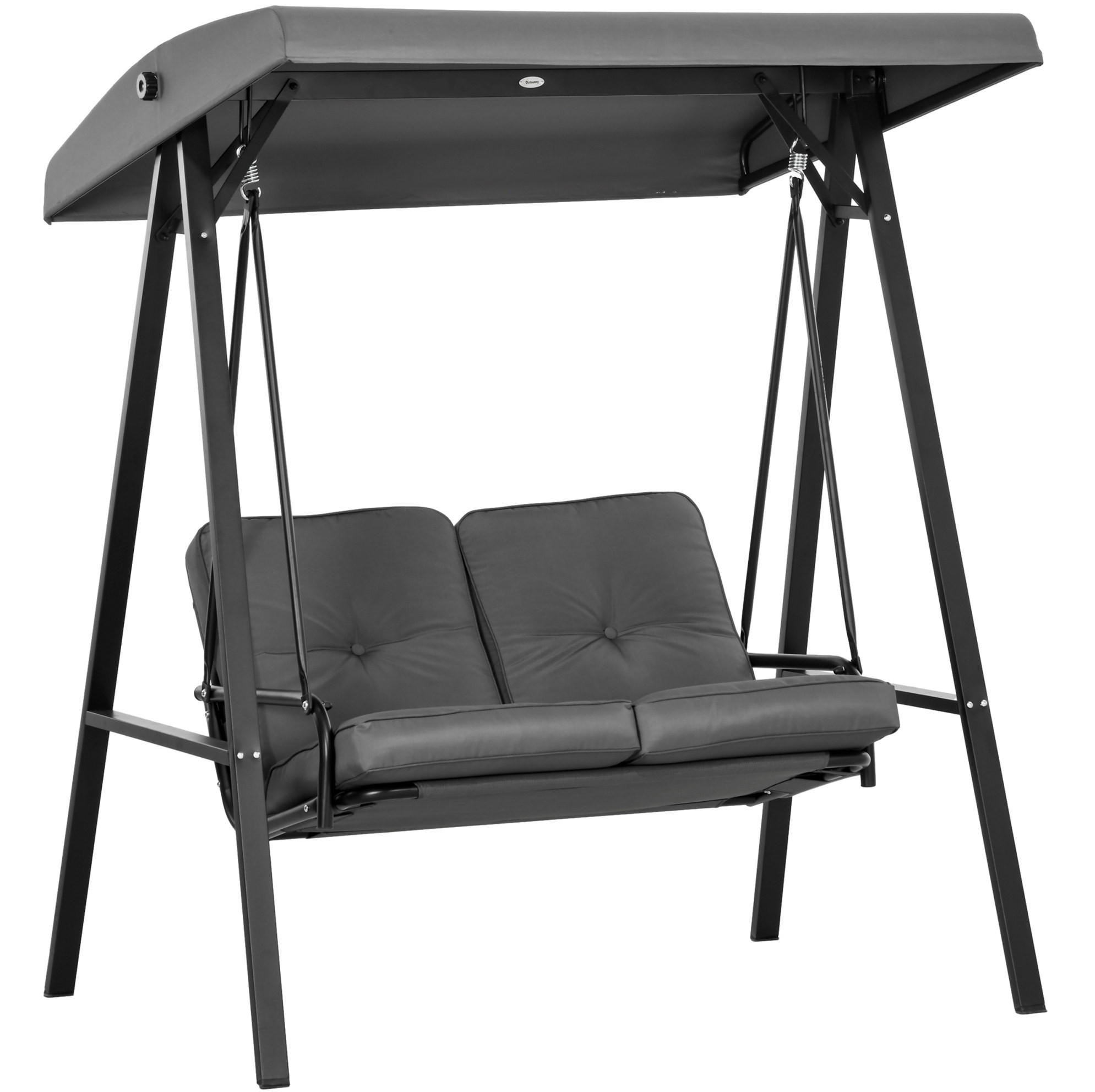 HOLLYWOODSCHAUKEL aus Stahl 145x116x172 cm in Dunkelgrau mit verstellbarem Sonnendach - Dunkelgrau, Metall (145/172/116cm) - Modfu