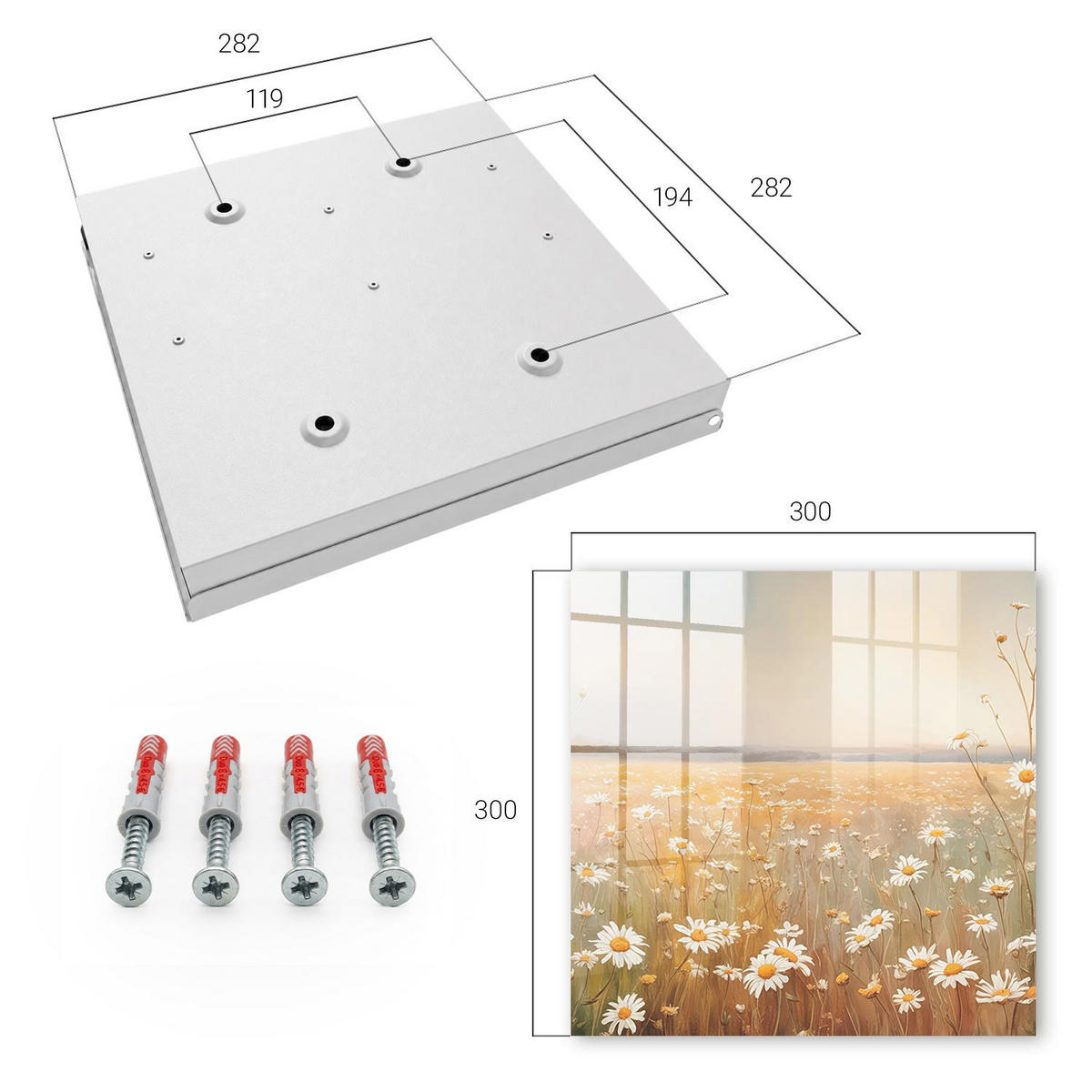 SCHLÜSSELBOX Weiß 30x30 cm – Türöffnung nach rechts - Blumenwiese - Orange, Metall (30/30/5cm) - TULUP