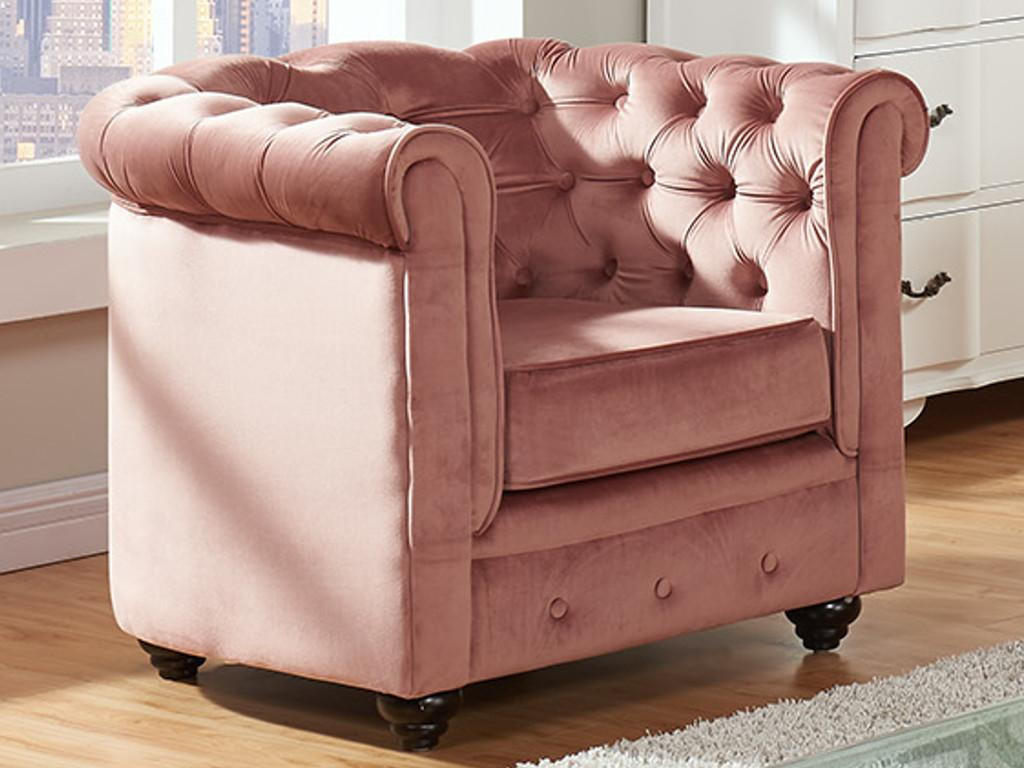 SESSEL - Samt - Rosa - CHESTERFIELD - Pink, Textil (78/72/85cm) - Vente-Unique