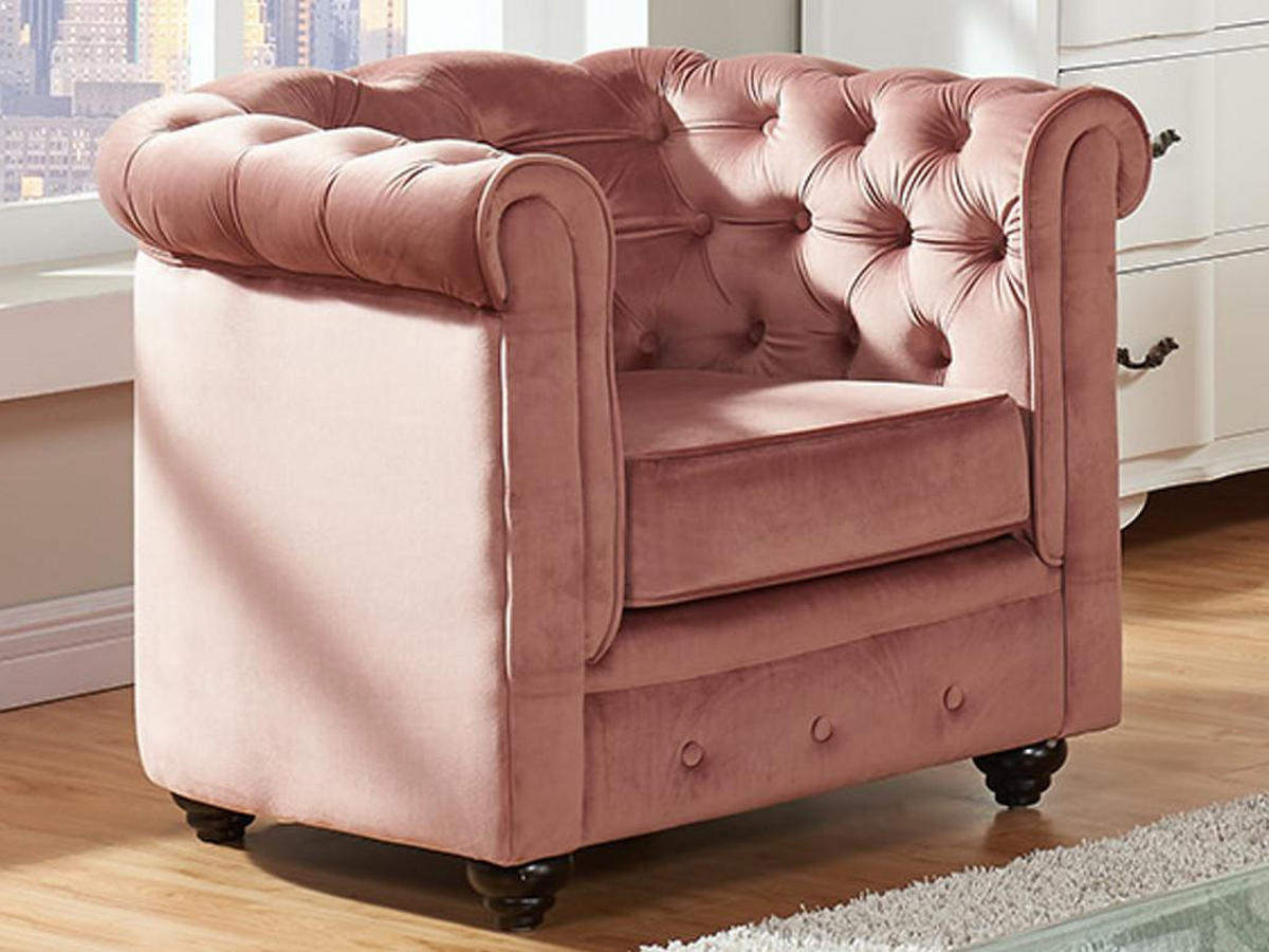 SESSEL - Samt - Rosa - CHESTERFIELD - Pink, Textil (78/72/85cm) - Vente-Unique