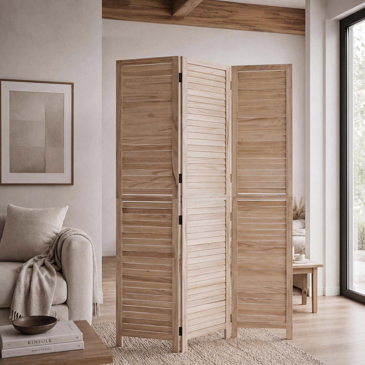 PARAVENT C30B Beige - Beige, Holz (120/180/6cm) - MCW