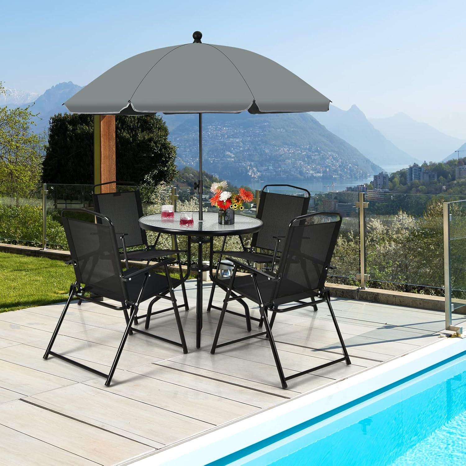 GARTENMÖBEL Set Schwarz(6-teilig) - Schwarz, Metall - COSTWAY