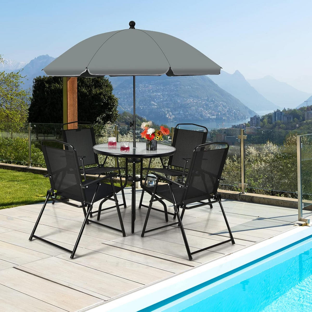 GARTENMÖBEL Set Schwarz(6-teilig) - Schwarz, Metall - COSTWAY