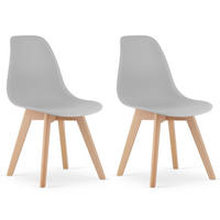 STUHL ATRI 2-er Set, Grau Hölzerne Buchenbeine - Hellgrau, Holz/Textil (46/80/55cm) - Komodee