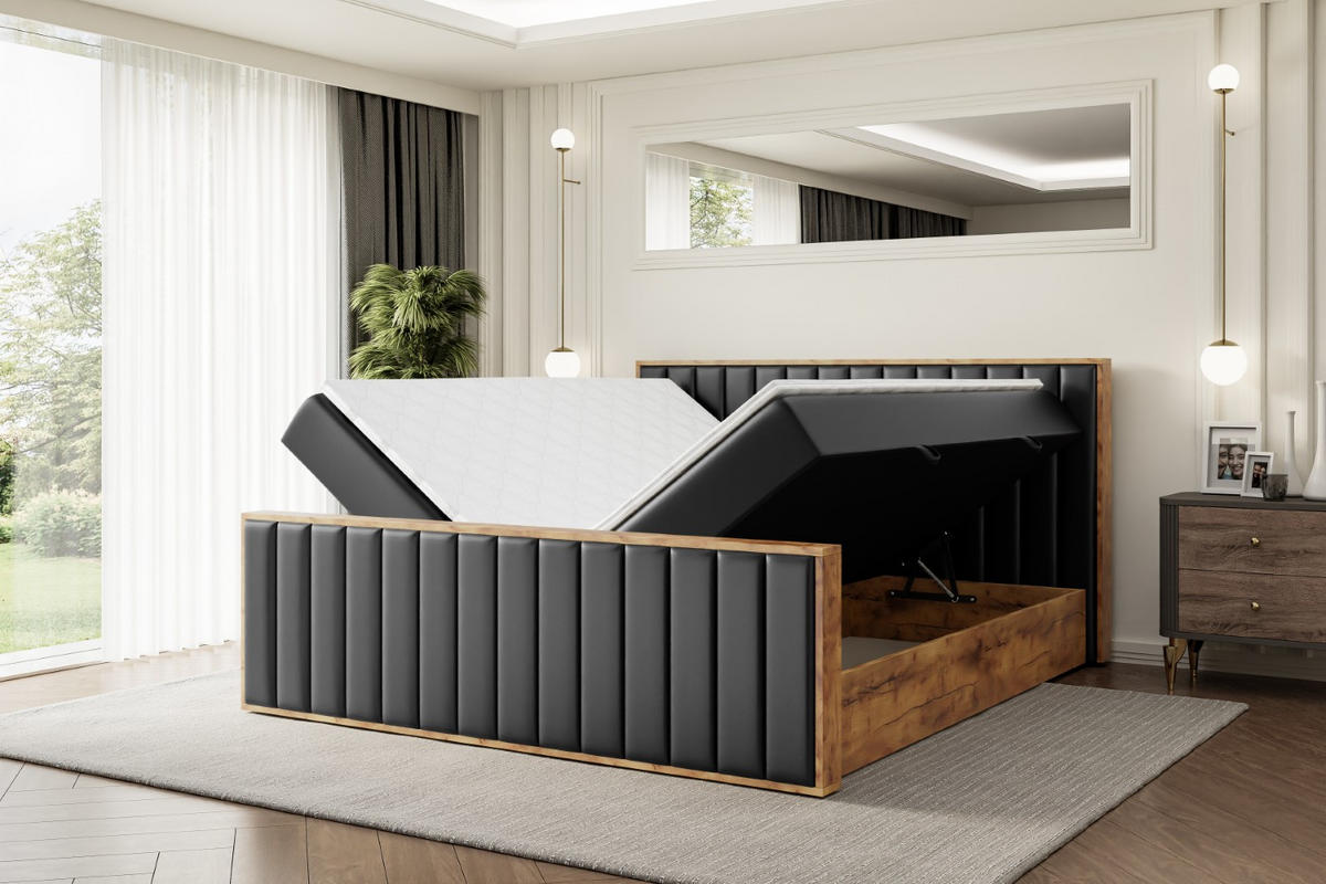 BOXBETT mit Matratze H4 und Lattenrost - LOLLI4-Z - 120x200 - Schwarz Kunstleder - Schwarz, Holzwerkstoff (120/200cm) - ALTDECOR