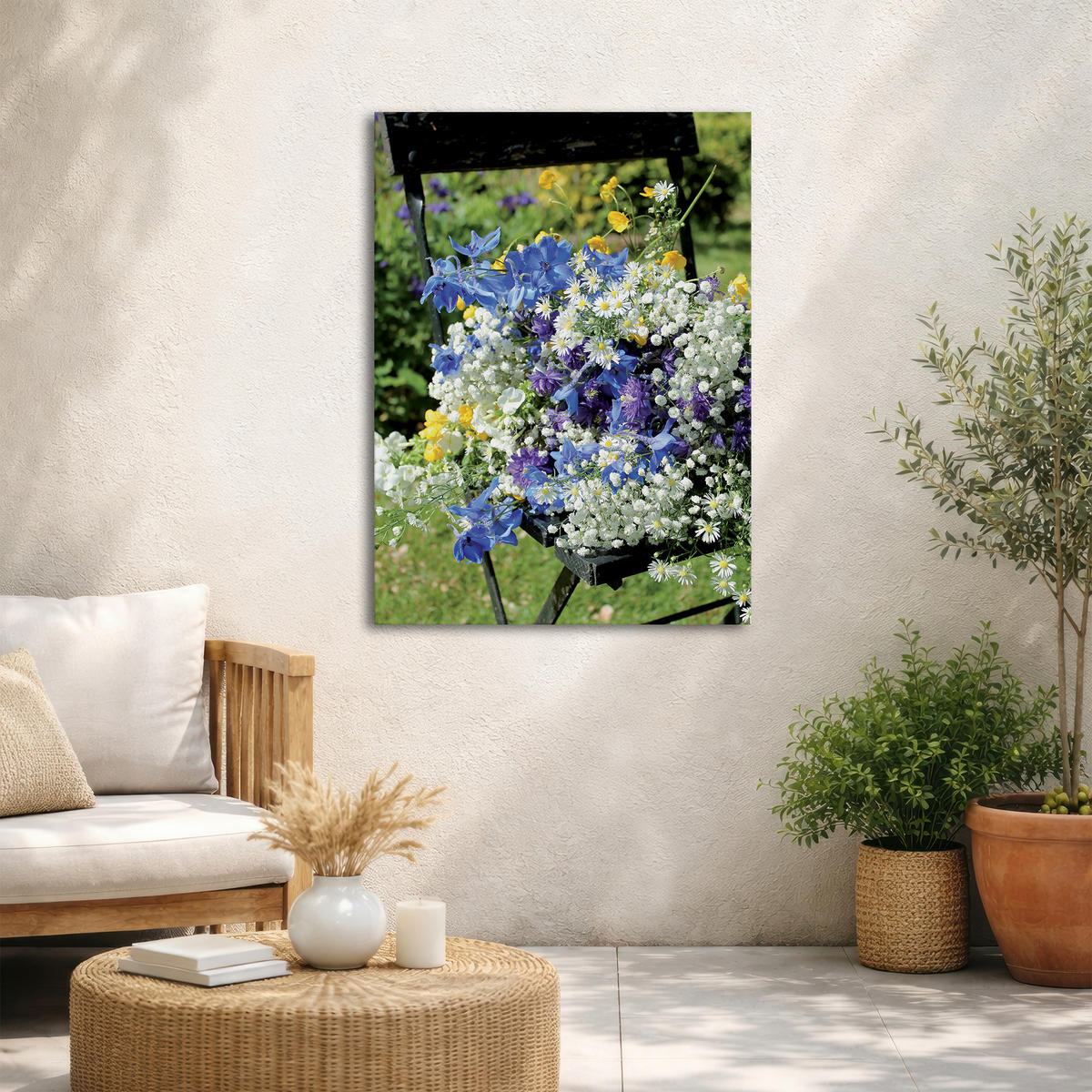 LEINWANDBILD Blumenstuhl 70x50cm - Multicolor, Textil (70/1cm) - Art for the Home