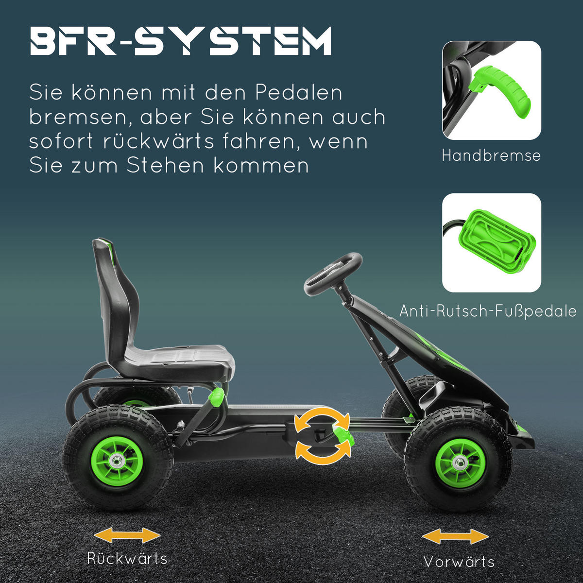 GOKART Brian Grün verstellbar 121/58/61 cm - Schwarz/Grün, Kunststoff/Metall (121/58/61cm) - Jamb